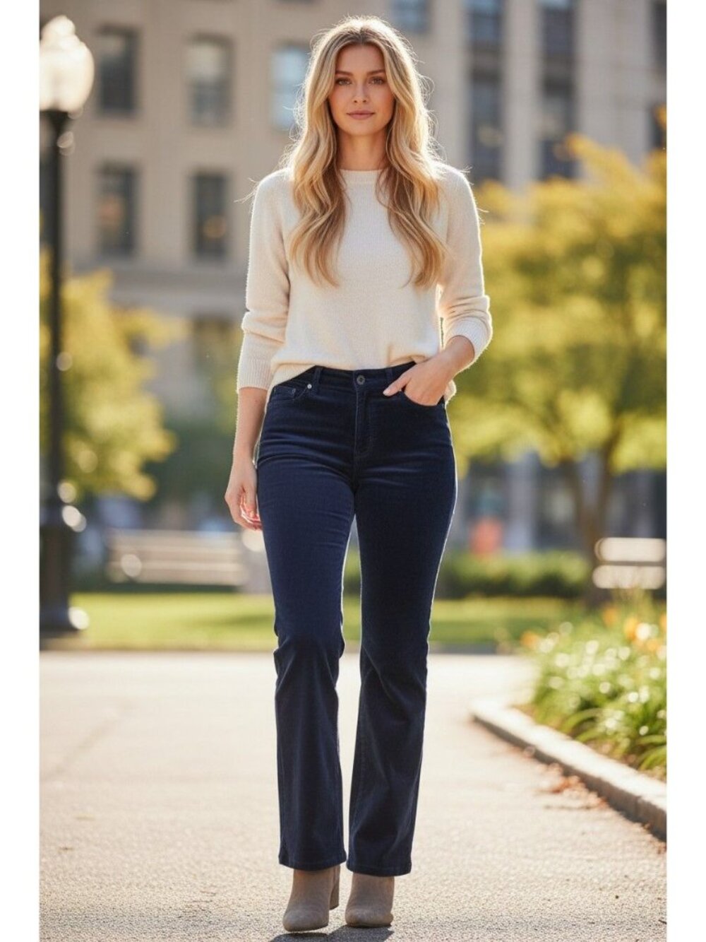 Talbots Women's Curvy Fit Navy Corduroy Pants Size 8 Bootcut Mid-Rise 5 Pockets